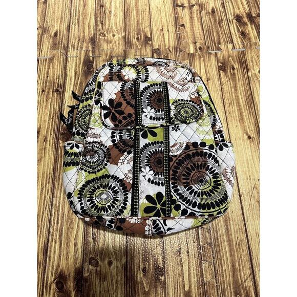 Vera Bradley Quilted Backpack Floral Zipper Pockets Green & Brown - Picture 3 of 13